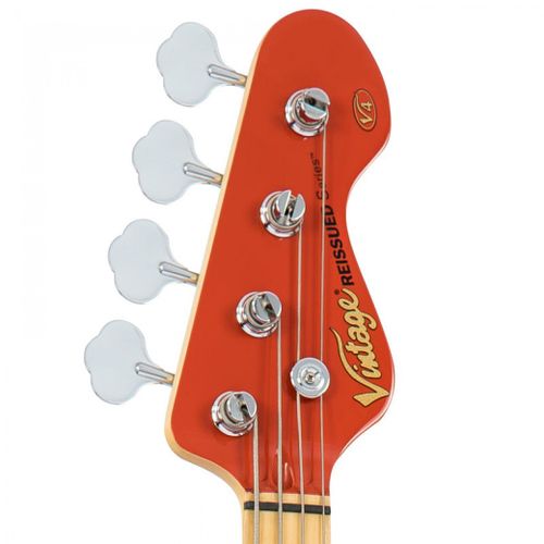 זוית נוספת Vintage V4 ReIssued Maple Fingerboard Bass Guitar ~ Firenza Red