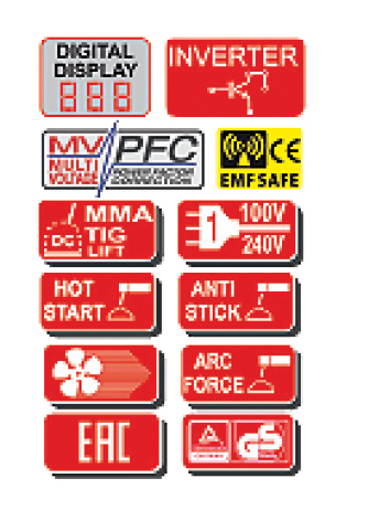 רתכת אינוורטר B.TECH WS4 בצבע כחול עם תצוגת LCD, ידית נשיאה וחיבורים מקצועיים לריתוך MIG/TIG/MMA