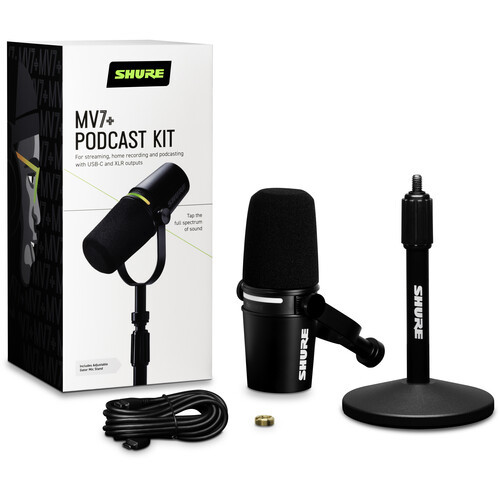 קיט מיקרופון שידור עם סטנד Shure MV7+-K Podcast XLR/USB
