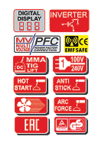 רתכת אינוורטר B.TECH בעיצוב מקצועי עם תצוגת LED דיגיטלית, פאנל בקרה מתקדם וחיבורים לשלוש שיטות ריתוך MIG, TIG ו-MMA