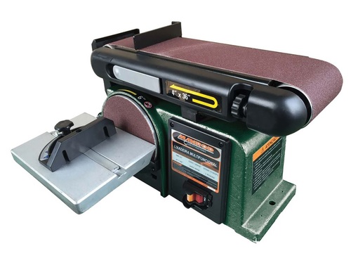 מלטשת סרט ודיסק SUZUKI PRO SE491G שולחנית בצבע כחול, עם דיסק צד 6 אינץ' ומערכת סרט ליטוש מקצועית