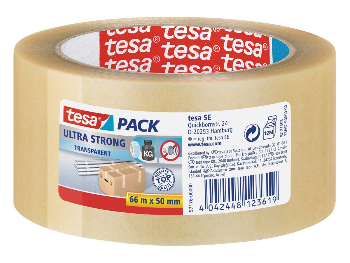 גליל סרט דבק אריזה חזק מאוד, שקוף TESA ULTRA STRONG 