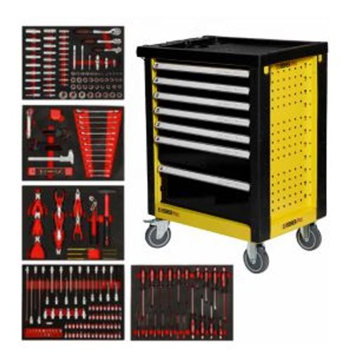 עגלת כלים 7 מגירות צהוב / שחור ROHER מזוודת 253 כלים