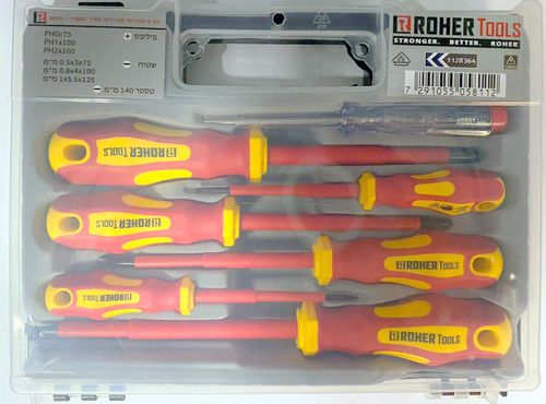 סט 6 מברגים מבודדים (פיליפס + שטוח) 1000V VDE + טסטר