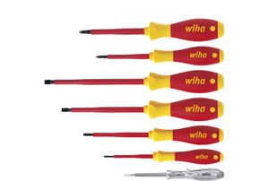 WIHA 00834 - סט 7 מברגים SoftFinish מקצועי לחשמלאים שטוח+פיליפס (PH), כולל טסטר