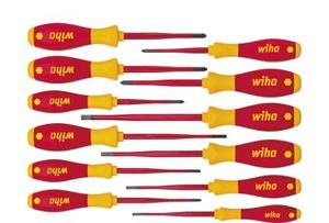 WIHA 41003 - סט 12 מברגים SoftFinish מקצועי קצה דק לחשמלאים שטוח+פיליפס+טורקס+פוזידרייב ( PH & TX & SL/PZ)