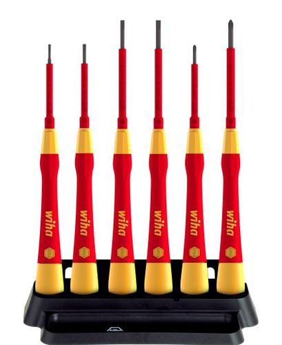 WIHA 42989 - סט 6 מברגים PicoFinish מקצועי דק לחשמלאים שטוח+פיליפס (PH & SL) כולל מעמד