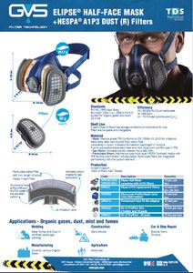 GVS A1P3 RF - זוג מסנני למסכת חצי פנים Elipse A1P3 להגנה מגזים אורגניים מאבק, רסס ואדים רעילים EN14387