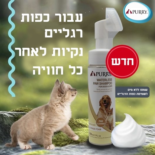 שמפו יבש ללא שטיפה לכפות הרגליים לכלבים וגורים 