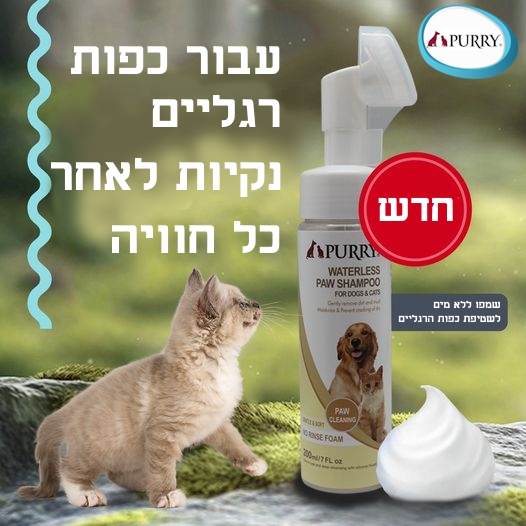 שמפו יבש ללא שטיפה לכפות הרגליים לכלבים וגורים 