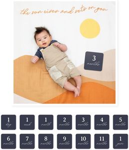 שמיכה 100% כותנה טטרה + 7 כרטיסיות גיל דו-צדדיות לצילום התינוק ולהנצחת Sunrise - זריחה