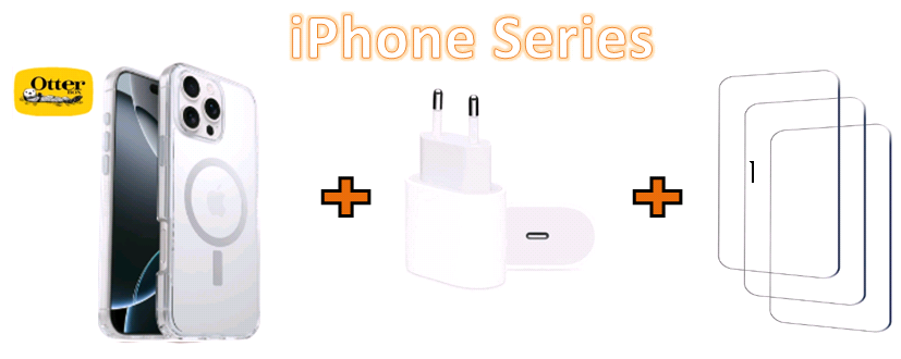 OtterBox pack מטען מקורי + כיסוי + מגן מסך   iPhone 