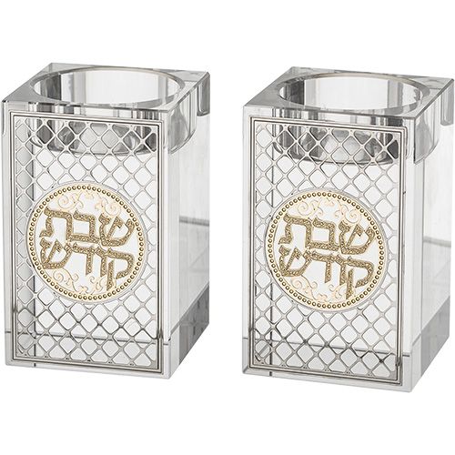 זוג פמוטי קריסטל מרובע עם פלקטה 