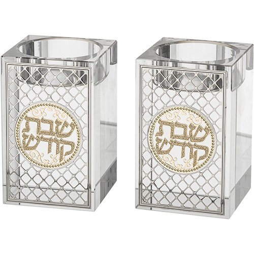 זוג פמוטי קריסטל מרובע עם פלקטה "עיטור"