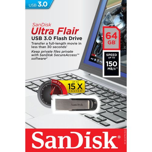 זיכרון נייד דיסק און קי SanDisk 64GB Ultra Flair USB 3.0