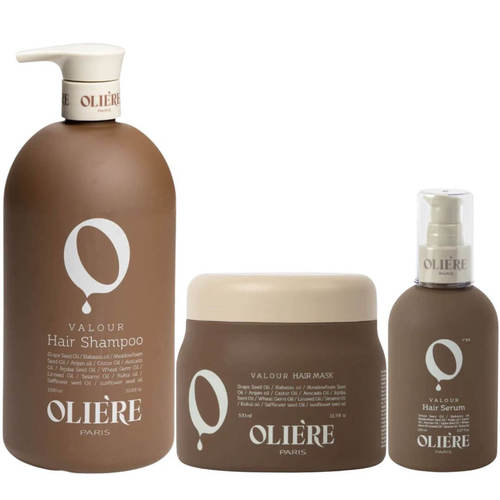 מארז לשיער מוחלק OLIERE שמפו + מסכה + סרום לשיקום השיער ושימור ההחלקה אולייר
