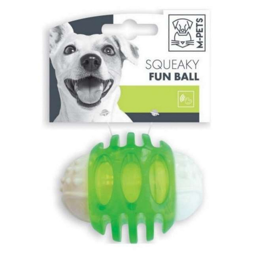 אמ פטס M-Pets לכלב כדור גומי מצפצף ואקה ואקה וגמיש - ירוק לבן