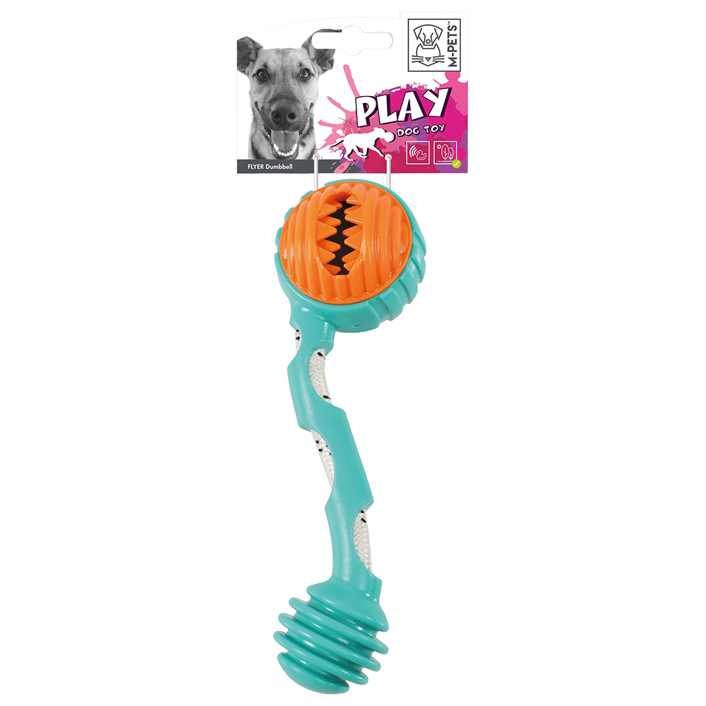 אמ פטס M-Pets לכלב מקל גומי עם חבל ומקום לחטיפים מצפצף וגמיש