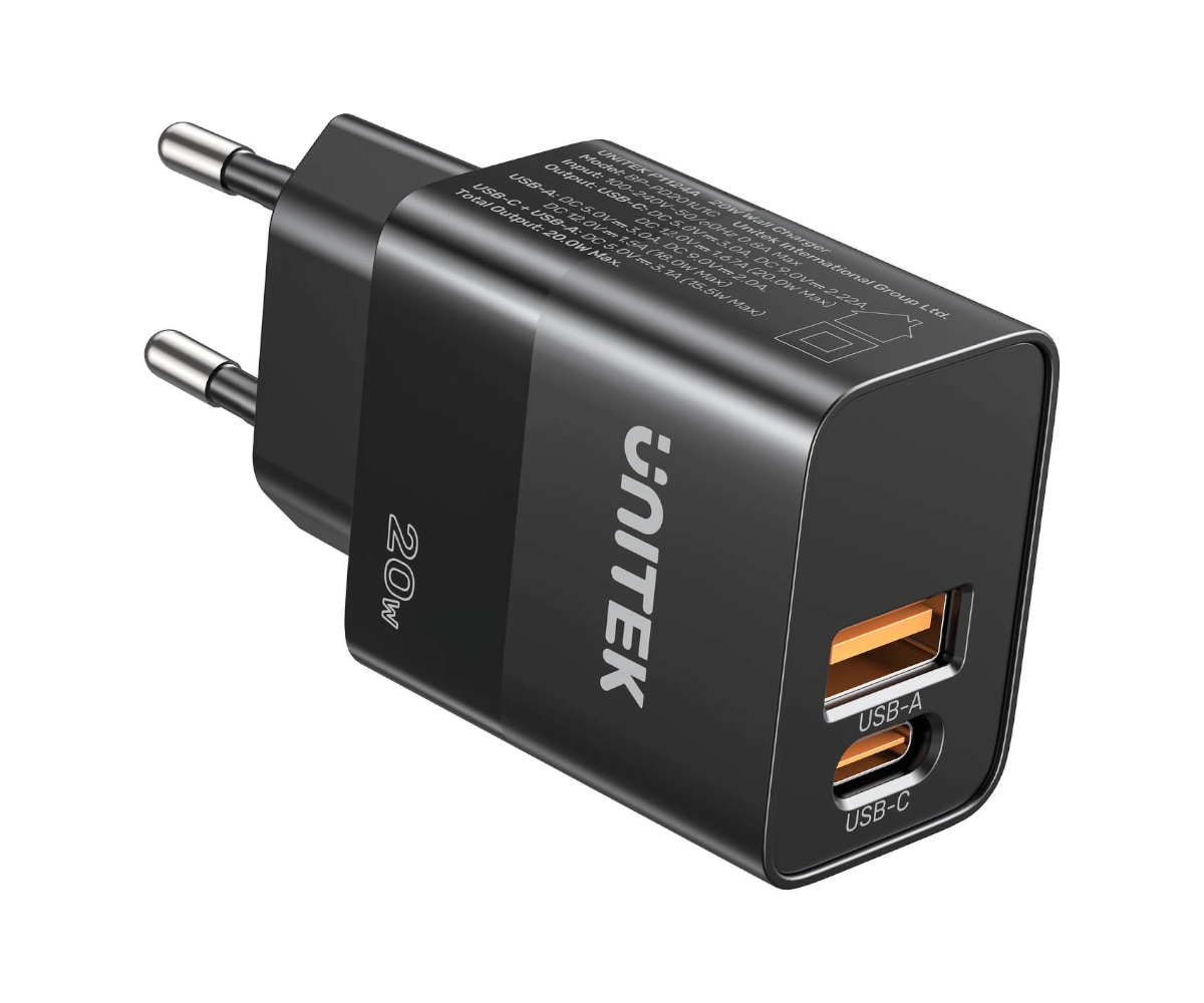 שקע טעינה לקיר UNITEK P1124ABK01-US 2-port USB-C and USB-A charger יוניטק