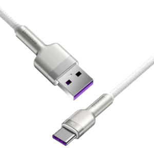 כבל טעינה מהיר 1 מטר BASEUS USB to Type-C 66W, צבע לבן, שנה אחריות יבואן רשמי 