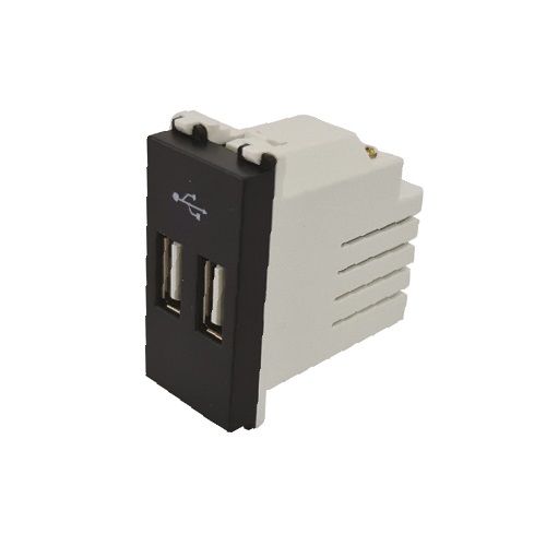 שקע חשמל USB כפול מודול 1 בצבע שחור מט