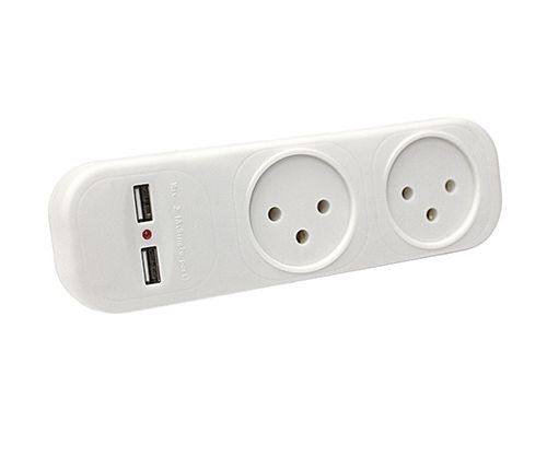 רב שקע מפצל חשמל זוגי עם 2 USB
