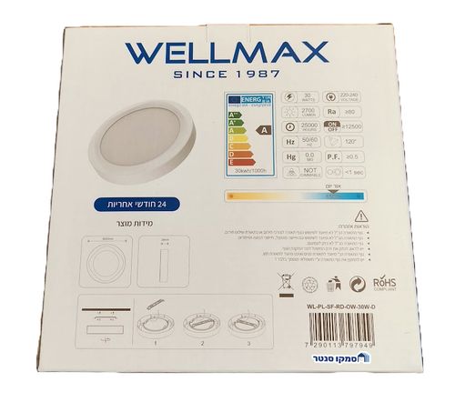 גוף תאורה לבן לד על הטיח WELLMAX 30W