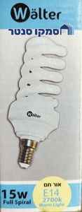 נורת EL E14 ספירלה 15W - אור צהוב