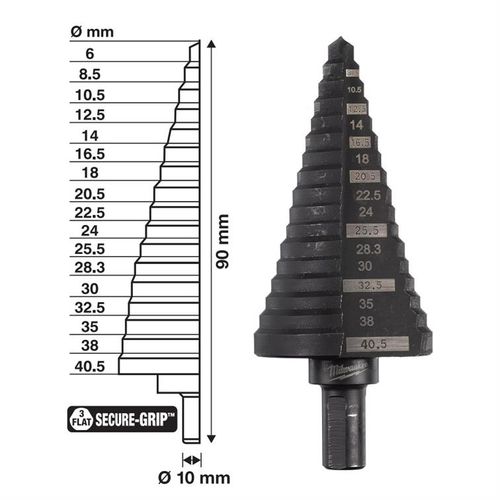 מקדח מדורג 6-40.5MM למתכת ונירוסטה MILWAUKEE