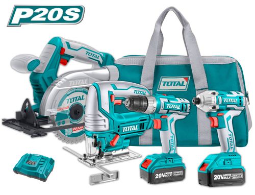 סט 4 כלים מקצועי 20V כולל זוג סוללות 4Ah + מטען מהיר TOTAL