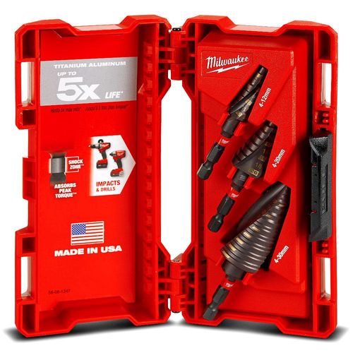 סט מקדחים מדורגים מסדרת SHOCKWAVE למתכת ונירוסטה MILWAUKEE