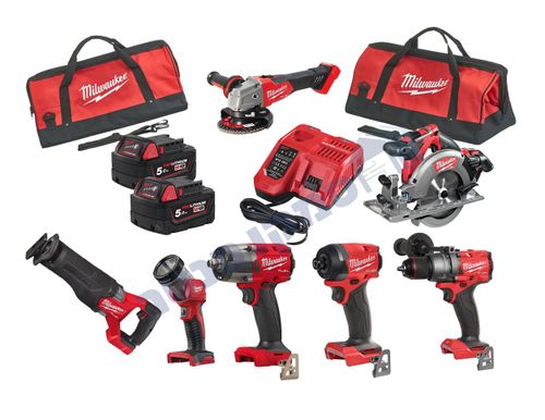 סט 7 כלי עבודה נטענים עם מטען סוללות ותיקים MILWAUKEE FUEL M18 18V