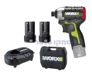 סט מברגה אימפקט עם שתי סוללות ומטען WORX BRUSHLESS