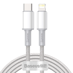 כבל טעינה 2 מטר, Baseus Type-C To Lightning, צבע לבן, שנה אחריות יבואן רשמי 
