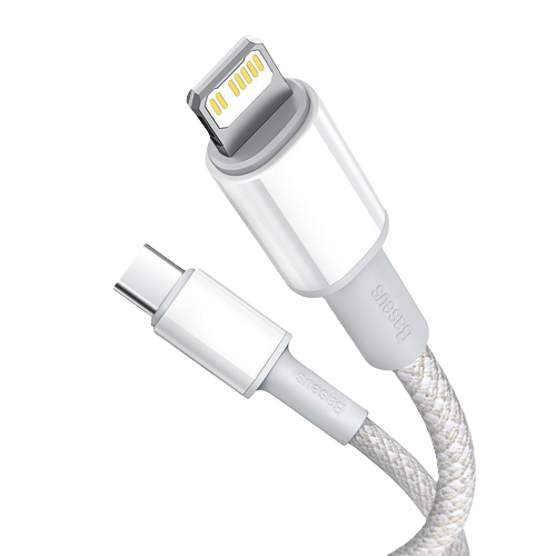כבל טעינה 2 מטר, Baseus Type-C To Lightning, צבע לבן, שנה אחריות יבואן רשמי 