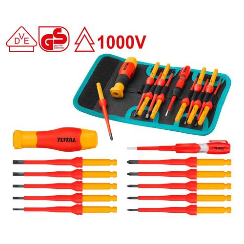 סט מברג מולטי מבודד ראש מתחלף 12 יחידות TOTAL 1000V VDE