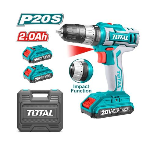 סט מברגה מקדחה פוטר 20V עם שתי סוללות ומטען במזוודה TOTAL