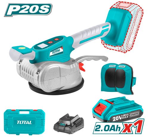 סט פטיש רצפים ואקום רוטט סוללה 2A מטען ומגני ברכיים במזוודה קשיחה TOTAL
