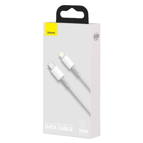 כבל טעינה 2 מטר, Baseus Type-C To Lightning, צבע לבן, שנה אחריות יבואן רשמי 