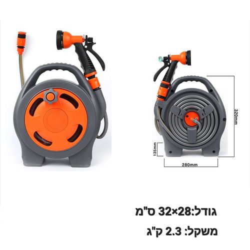 סט צינור השקיה 10 מטר בגלגלת מעוצבת עם אקדח 6 מצבים TOTAL