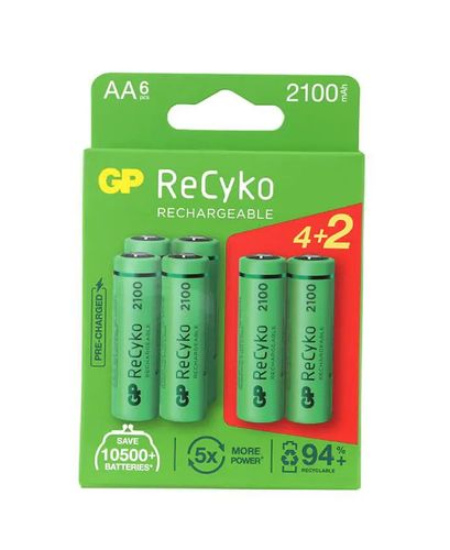 6 סוללות אצבע AA נטענות RECYKO 2100mAh