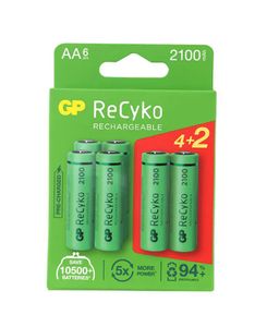 6 סוללות אצבע AA נטענות RECYKO 2100mAh