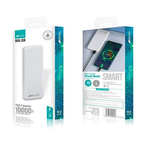סוללת גיבוי PD 10000Mah עם 2 יציאות NORDIC