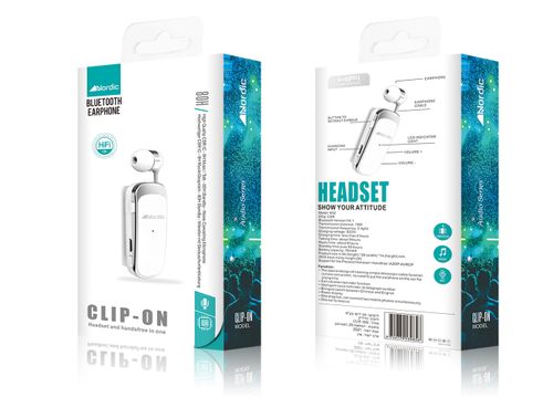 אוזניות בלוטוס נשלף CLIP-ON K52 שחור / לבן NORDIC