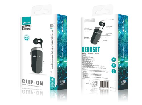 אוזניות בלוטוס נשלף CLIP-ON K52 שחור / לבן NORDIC