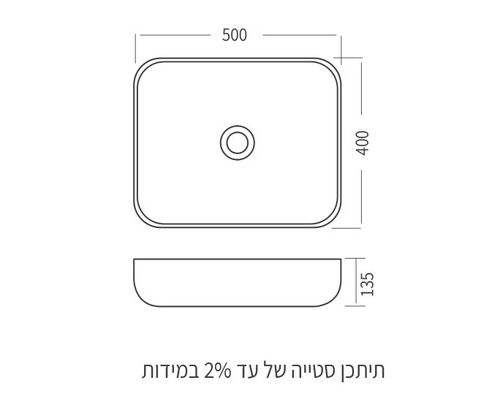 כיור מלבני ללא חור לברז דאבלין 50 חמת - במבחר גימורים