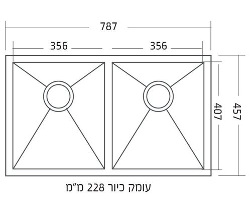 כיור כפול עלית 80 מנירוסטה חמת
