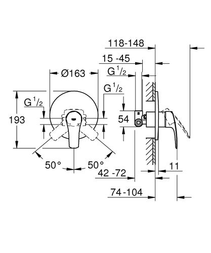 אינטרפוץ קיר 3 דרך קומפלט GROHE EUROSMART