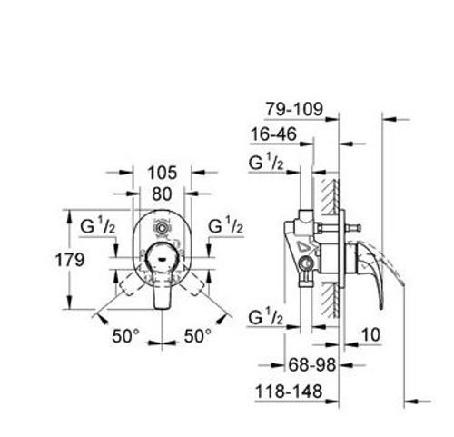 אינטרפוץ קיר 4 דרך קומפלט GROHE BAUCURVE