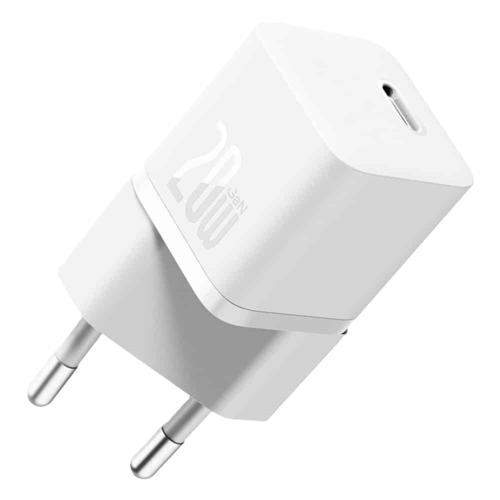 ראש מטען קיר מהיר Baseus GaN5 Fast Charger(mini) 1M 20W, צבע לבן, שנה אחריות יבואן רשמי 